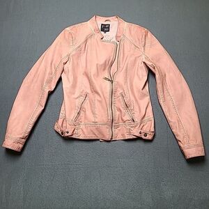 Yest Womens Faux Leather Jacket Size 12 Pink Cotton Lined Biker Outdoor
